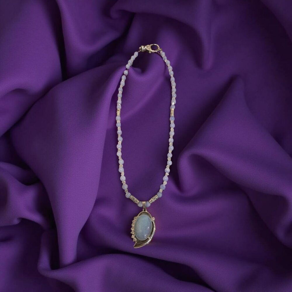 Blue lace agate and Opalite Necklace~ 20 inches & handmade by Cyndi